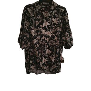 Byron Nelson Eleven Straight Shirt Size L Short Sleeve Floral 100% Silk